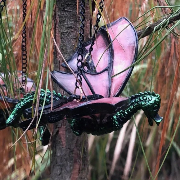 Dragon Resin Stained Glass Suncatcher Pink Wings Fantasy Hanging Ornament 5x2x3" - Picture 1 of 5